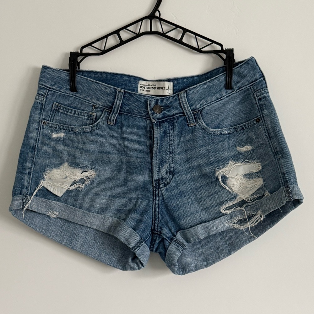 Abercrombie & Fitch Ripped Blue Jean Shorts